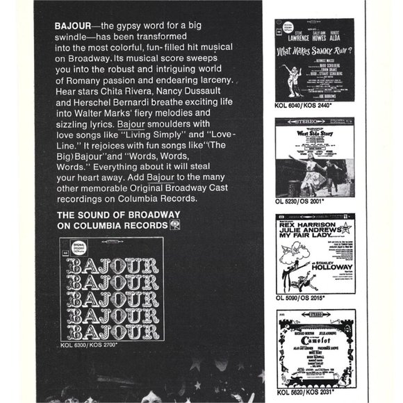 Bajour Columbia Records AD Broadway Theatre 1960s Vintage Print Ad 9 in Camelot - Picture 2 of 4